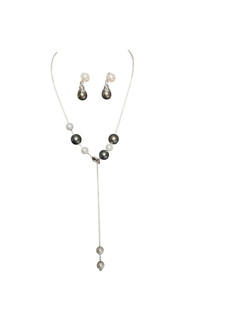 Mikimoto 18k W gold South Sea & Akoya 7.3-10.5mm Necklace Diamond Earring Set